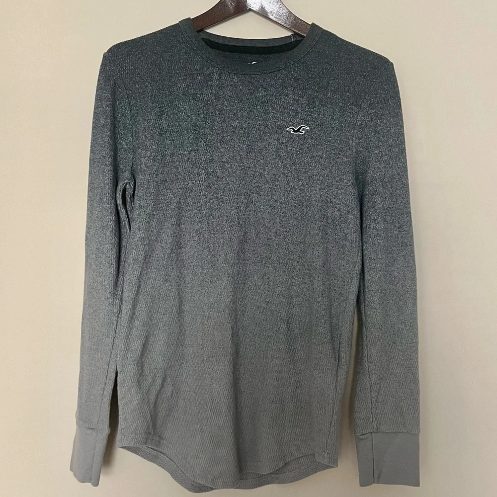HOLLISTER Ombre Dip Dye‎ Relaxed Fit Curved Hem Waffle Knit Logo Sweater Size XS